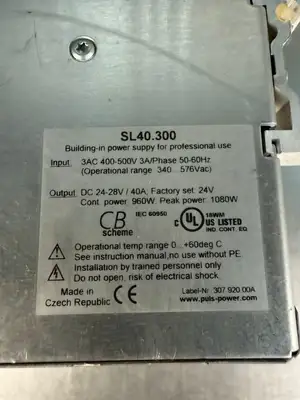 Puls SL40.300 SL40 Power Supply 3Ac 400-500V 3A/Ph 50-60Hz (4.6.1)
