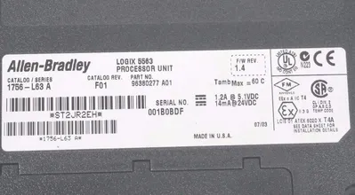 USED ALLEN BRADLEY 1756-L63 PROCESSOR UNIT SER. A, CAT. REV. F01, 1756L63