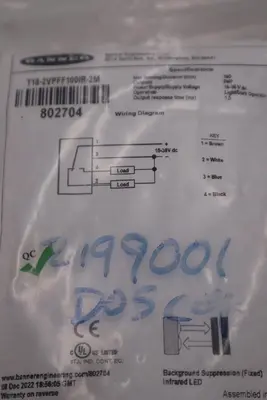 BANNER T18-2VPFF100IR-2M CONNECTION 4-CONDUCTOR STOCK H1106A