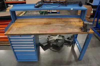 Industrial Workstation with Bench Vise and Built-In Tool Box