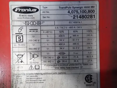 USED 2009 FRONIUS TRANSPULS SYNERGIC 4000 MV