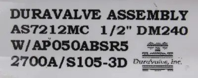 NEW DURAVALVE AS7212MC ACTUATOR VALVE 1/2" 3M310 AP050ABSR5