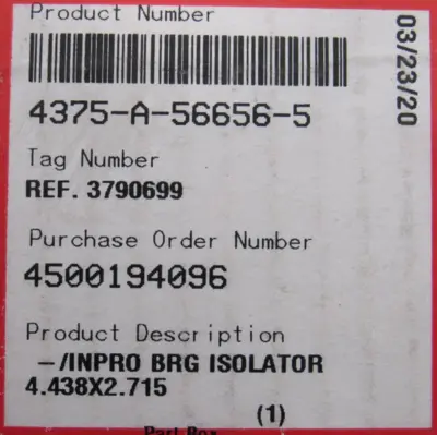 NEW INPRO 4375-A-56656-5 BEARING ISOLATOR 3790699 4375A566565 J009684218 4.438"