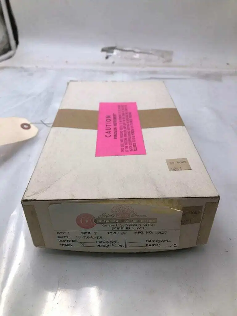 Continental Disc Corp. 149627 3″ 316SS/AL/TEF Rupture Disc 90PSIG 150°F -NIB