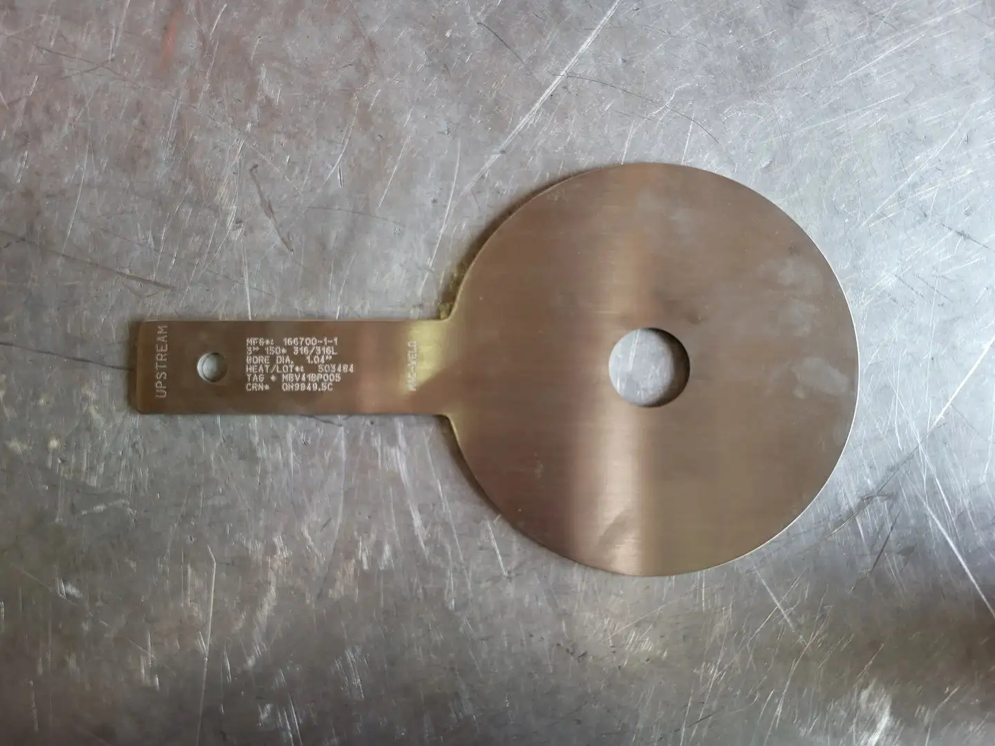 3" Paddle Orifice Plate Upstream 1.04"