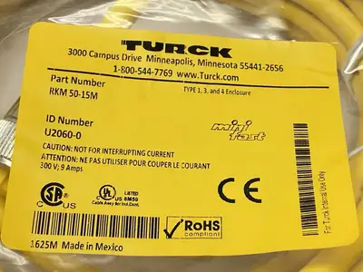 NEW TURCK MINI FAST ACTUATOR SENSOR CABLE 7/8" FEMALE 5-PIN 15M U2060-0