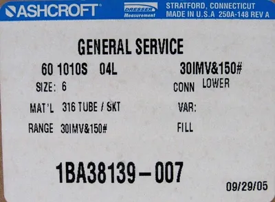 NEW ASHCROFT 1BA38139-007 PRESSURE GAUGE 60-1010S-04L 30IMV&150# 1BA38139007
