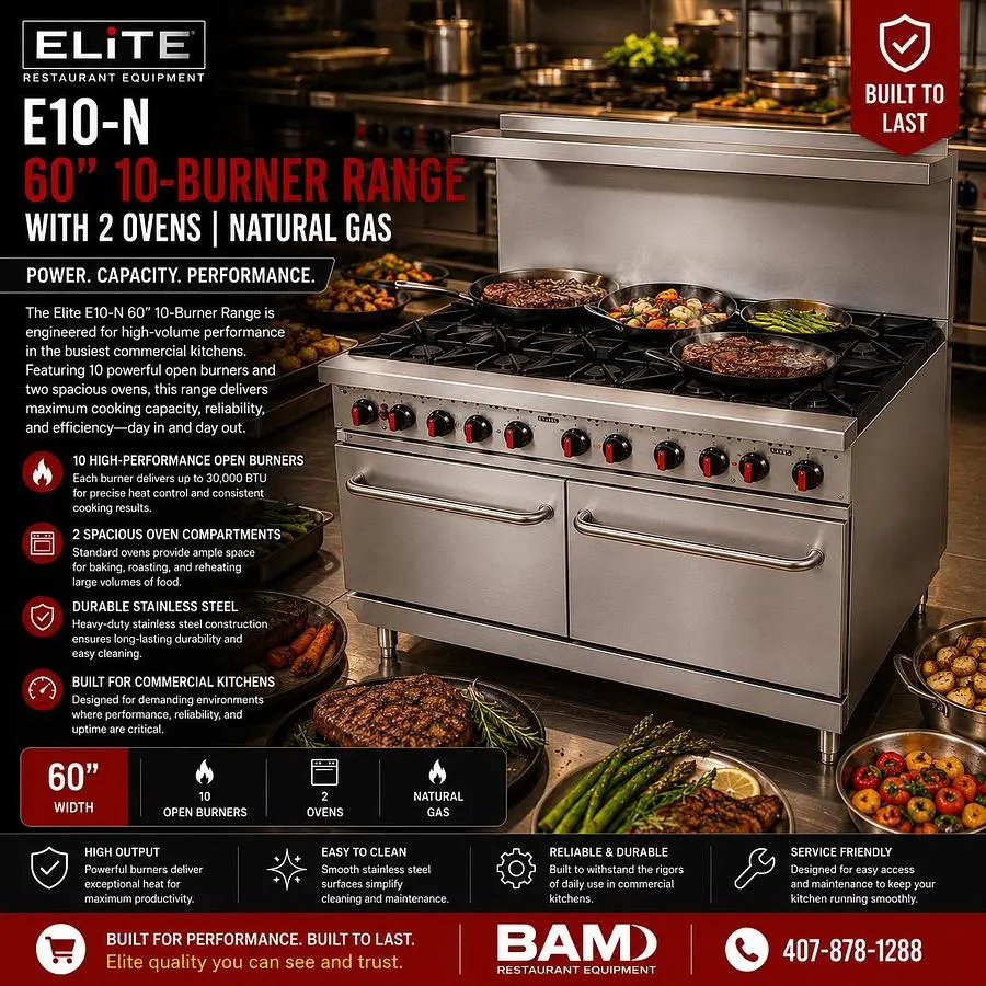 New | in-Stock ELITE ERO-10 Commercial Ranges Florida US | BAM Discount Restaurant Equipment #1271730