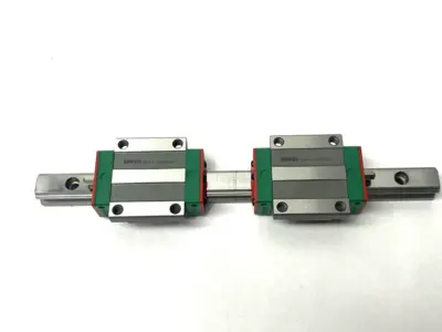 USED HIWIN LINEAR GUIDEWAY BLOCK AND RAIL, 2-BLOCKS, 220MM RAIL