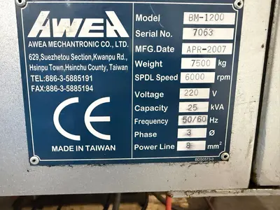 Used 2007 AWEA BM 1200 Vertical Machining Centers Illinois US | Aucto #1333574