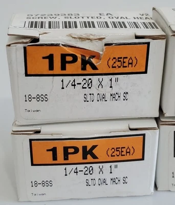 *NEW IN BOXES* LOT OF 100 18-8SS Sltd Oval Mach Sc 1/4-20x1" + Warranty!