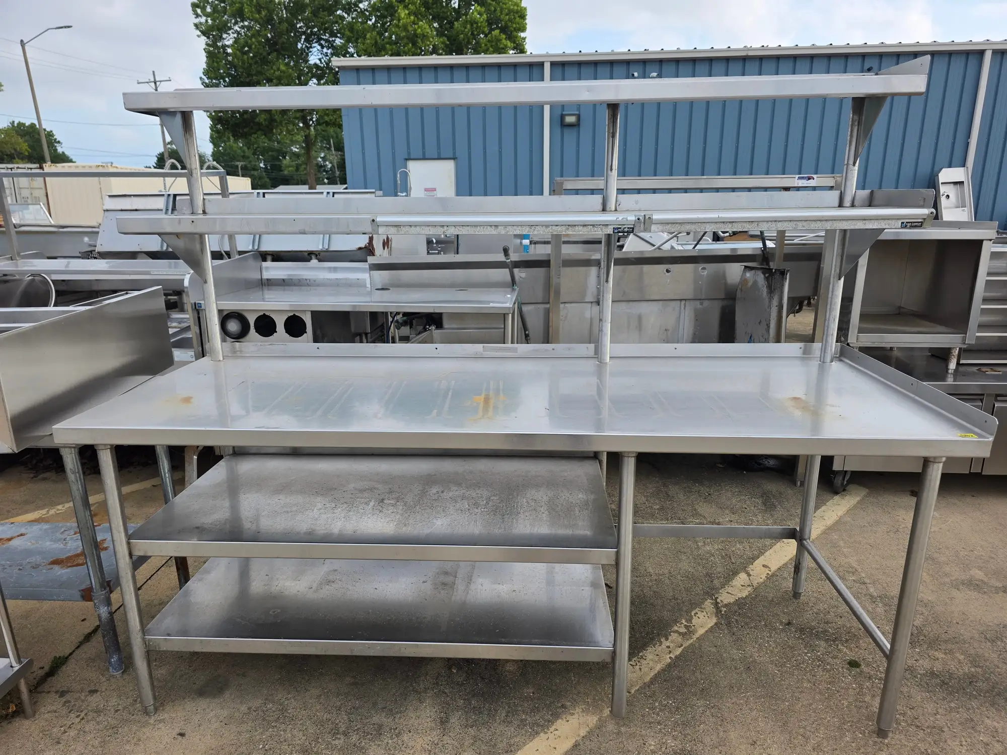 Used Falcon Restaurant Supply, Inc. Used 90" x 33" Stainless Steel Table with Over Shelves and Ticket Rails - SB2 - SS401 Food Prep Tables Illinois US | Falcon Restaurant Supply #1373535