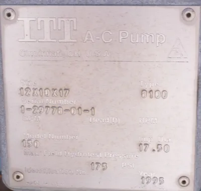 USED ITT A-C PUMP 8100