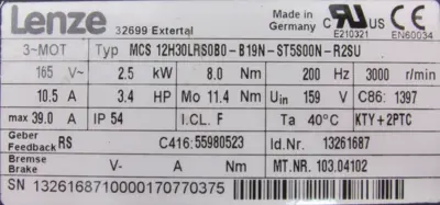 REFURBISHED LENZE MCS12H30LRS0B0-B19N-ST5S00N-R2SU SERVO MOTOR