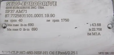 USED SEW EURODRIVE SF37 AM71 GEARMOTOR 43.68 200VDC