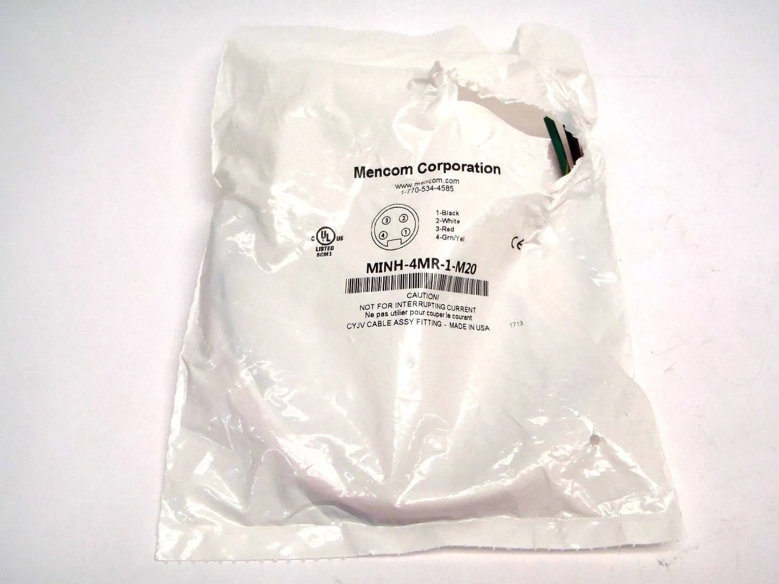 USED MENCOM 4 POLE MALE STRAIGHT FROM MOUNT 14 AWG, 15A M20