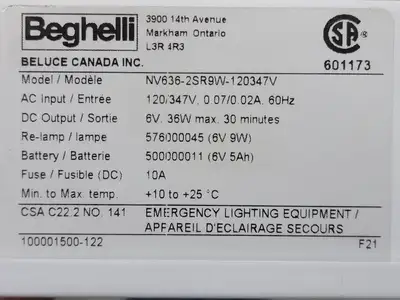 NEW BEGHELLI NV636-2SR9W-120347V