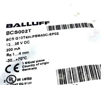 BCS G10T4H-PSM40C-EP02, BCS002T | Balluff BCS002T Capacitive Sensor Cylindrical 10mm x 50mm BCS G10T4H-PSM40C-EP02 - New