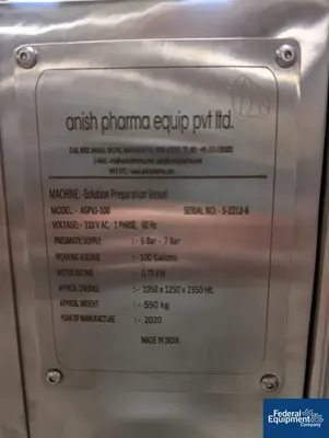 N/A 100 gallon Anish Pharma Mix Tank, S/S