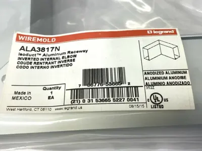 New | in-Stock Wiremold Wiremold Aluminum Raceway Inverted Internal Elbow PKG OF 4 Misc Electrical & Power Parts Michigan US | Maverick Industrial Sales #1391790
