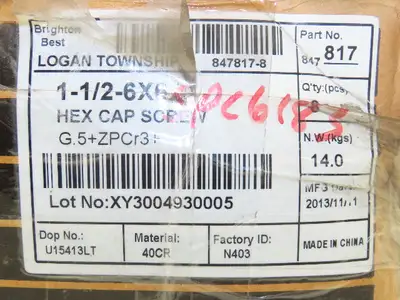 G.5+ZPCr3+ Bolt Hex Cap Screw 1.5"-6 Partial Thread 6" L Grade 5 Lot of 20