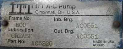 REFURBISHED ITT 100 PUMP 3×2.5×9 A-C TYPE 2000 AC5226