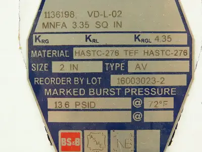 BS&B Safety Systems 1136198; VD-L-02 Rupture Disk 2" Type AV 13.6 PSID @ 72°F