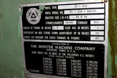 MINSTER 300 TON SSDC Straight Side, Double Crank (Single Action) Presses | Timco, Inc. (17)