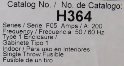 NEW SQUARE D H364 SAFETY SWITCH 200A 600V 3P