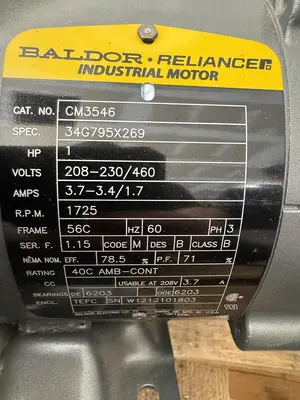 USED BALDOR RELIANCE INDUSTRIAL MOTORS CM3546