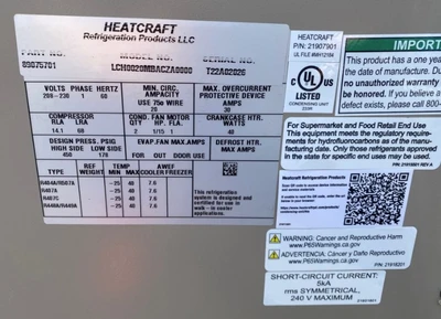 171-0072 2 HP Walk In Cooler Condensing Refrigeration System