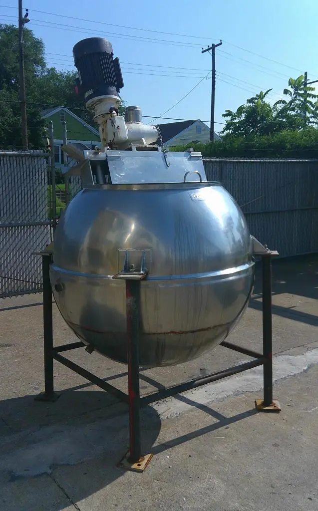 SPC7584  Kettle 250 gallon Groen hemispherical bottom kettle, Upper 40 PSI, Lower 100 PSI at 338°F. psi jacket rating, Stainless Steel