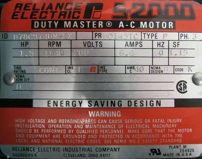 NEW RELIANCE ELECTRIC B78C9740M-SX MOTOR S-2000 1.5HP 208V 1140RPM WD145TC