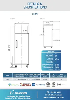 New | in-Stock Dukers New Dukers D28AF Commercial Single Solid Door Top Mount Reach-in Freezer in Stainless Steel Freezers Illinois US | Falcon Restaurant Supply #1376380