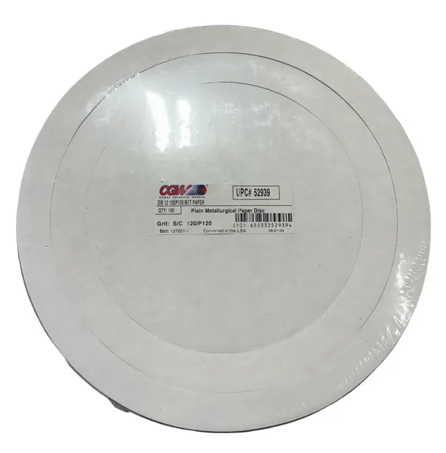 CGW 12" Plain Metallurgical Sanding Disc 120 Grit Silicon Carbide 100 Pack