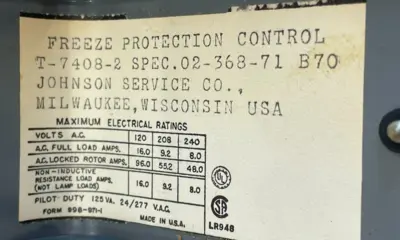 NEW JOHNSON CONTROLS T-7408-2 PRESSURE SWITCH 02-368-71