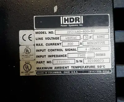 HDR Power Systems ZF2-480-800-NO Power Control, 480VAC 800A. 1E-36