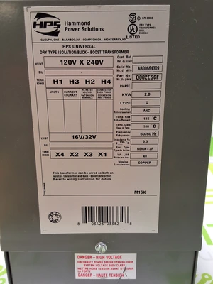 HAMMOND POWER SOLUTIONS Q002ESCF BOOST TRANSFORMER 120/240V 50/60Hz