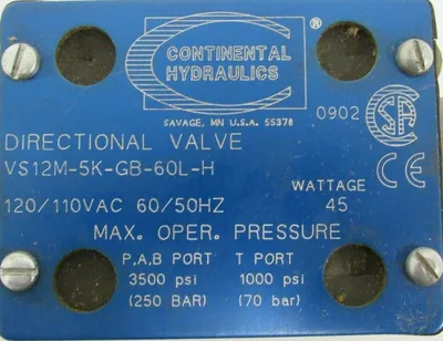 NEW CONTINENTAL HYDRAULICS VS12M-5K-GB-60L-H DIRECTIONAL VALVE VS12M5KGB60LH