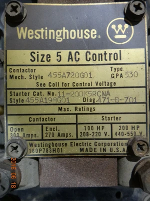 Westinghouse size 5 Starter, CAT #: 11-200K5RCNA