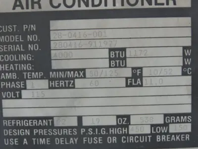 Mclean Midwest 28-0416-001 Electrical Enclosure Air Conditioner AC 4000 BTU 115V