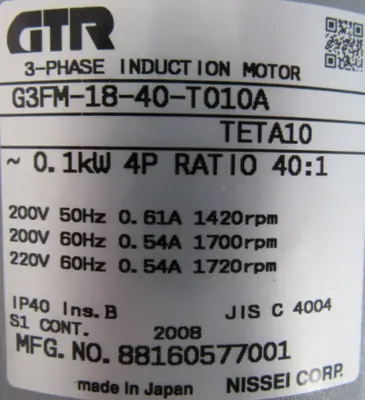 NEW NISSEI G3FM-18-40-T010A GEAR MOTOR 40:1 G3FM1840T010A