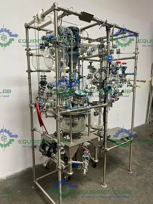 USED BUCHIGLASUSTER CHEMREACTOR GR 15 LITER GLASS BIO-REACTOR W/ CONDENSERS & MORE