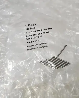 RADAX INDUSTRIES DPC 01 X 12 MC DOWEL PINS (PACK OF 9)