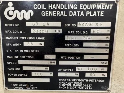 USED COOPER WEYMOUTH PETERSON 6R-24 REEL / 24D11 STR / SMX 24H FEED