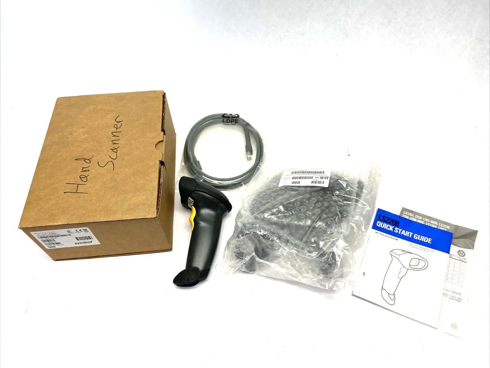 USED ZEBRA BARCODE SCANNER USB KIT, W/ STAND