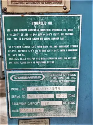 USED 1995 GREENERD PRESSES GREENERD HCA-40 30R8 PRESS