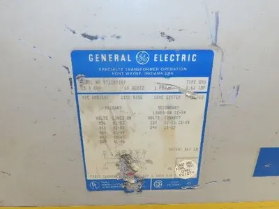 GE 9T21B9109 Stepdown Power Transformer 15 kVA 1Ph HV 480V LV 120/240V