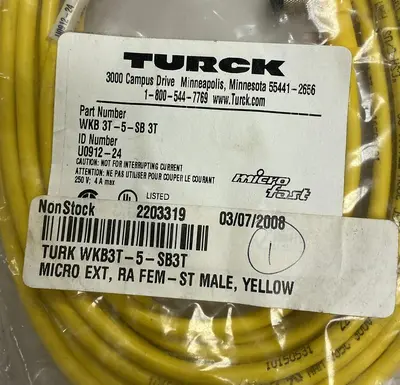 New | in-Stock TURCK WKB 3T-5-SB 3T Misc Electrical & Power Parts Ohio US | Surplus Asset Holdings #1234866