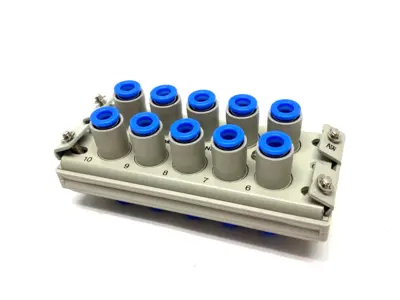 USED SMC MULTICONNECTOR PNEUMATIC MANIFOLD 6MM 10-PORT